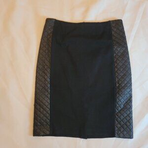 Carmen Marc Valvo Women's Black Pencil Skirt Quilted Faux Leather Sides Size 6